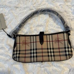 Burberry Tan and Black Plaid Shoulder Bag